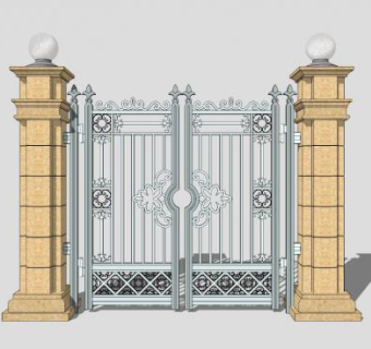 欧式别墅精致铁艺大门SU模型下载_sketchup草图大师SKP模型