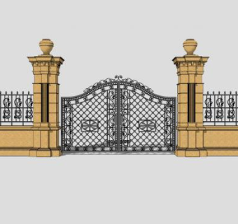 欧式古典精致铁艺大门SU模型下载_sketchup草图大师SKP模型