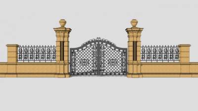 欧式古典精致铁艺大门SU模型下载_sketchup草图大师SKP模型