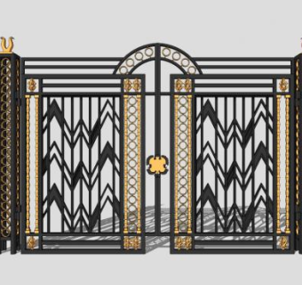 别墅铁艺栏杆大门SU模型下载_sketchup草图大师SKP模型