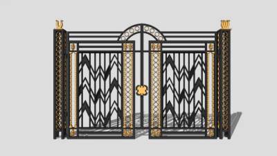 别墅铁艺栏杆大门SU模型下载_sketchup草图大师SKP模型