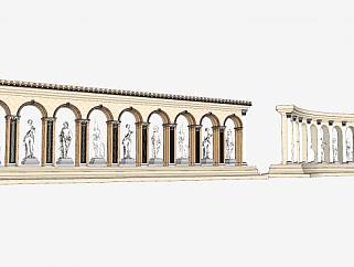 罗马柱廊和欧式人物雕塑雕像SU模型下载_sketchup草图大师SKP模型