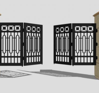 欧式折叠铁艺门SU模型下载_sketchup草图大师SKP模型