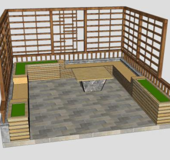 木栅凉亭SU模型下载_sketchup草图大师SKP模型