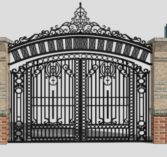欧式别墅繁复铁艺大门SU模型下载_sketchup草图大师SKP模型