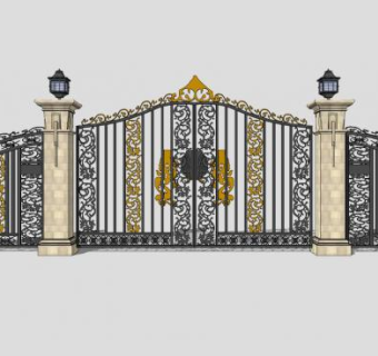 欧式古典华丽铁艺大门SU模型下载_sketchup草图大师SKP模型