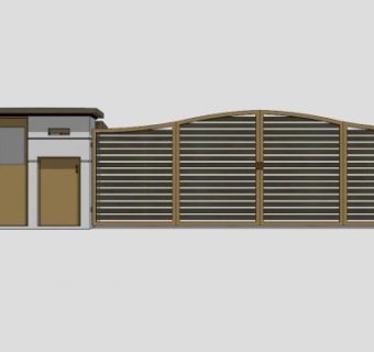 现代木质铁艺大门SU模型下载_sketchup草图大师SKP模型