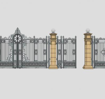 欧式典雅精美铁艺栏杆大门SU模型下载_sketchup草图大师SKP模型