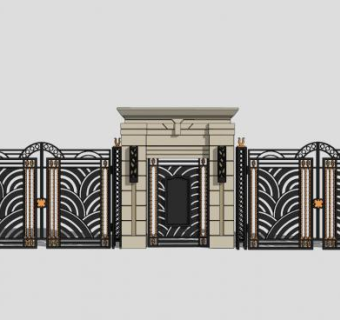 欧式古典精美铁艺护栏大门SU模型下载_sketchup草图大师SKP模型
