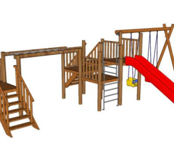 木质儿童游乐设施SU模型下载_sketchup草图大师SKP模型