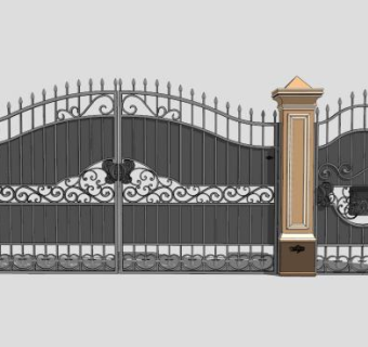 欧式精美铁艺护栏大门SU模型下载_sketchup草图大师SKP模型