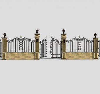 景区精美铁艺大门SU模型下载_sketchup草图大师SKP模型