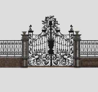 庭院古典精致铁艺大门SU模型下载_sketchup草图大师SKP模型