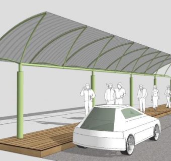 行人钢架挡雨棚SU模型下载_sketchup草图大师SKP模型