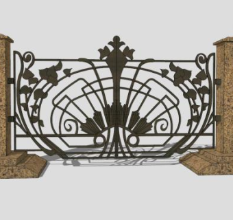 欧式创意栏杆铁艺大门SU模型下载_sketchup草图大师SKP模型