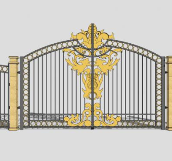 欧式金色铁艺大门SU模型下载_sketchup草图大师SKP模型