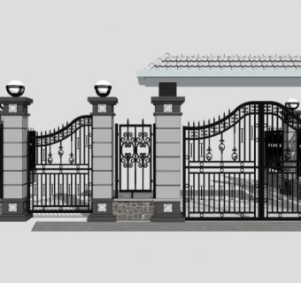 欧式风格庭院精美铁艺大门SU模型下载_sketchup草图大师SKP模型