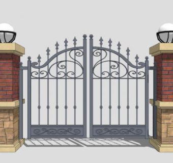 现代花园庭院铁艺大门SU模型下载_sketchup草图大师SKP模型