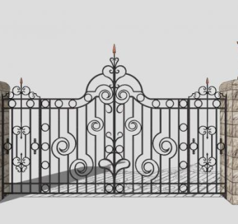 别墅精致铁艺大门SU模型下载_sketchup草图大师SKP模型