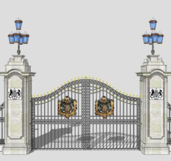 欧式现代庭院铁艺大门SU模型下载_sketchup草图大师SKP模型