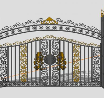 欧式精美别墅入口铁艺大门SU模型下载_sketchup草图大师SKP模型