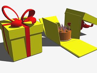 礼品<em>盒</em>和生日蛋糕SU模型下载_sketchup草图大师SKP模型