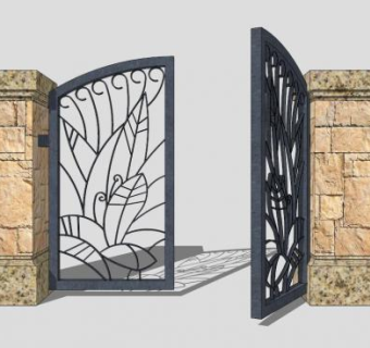 欧式庭院精美铁艺门SU模型下载_sketchup草图大师SKP模型