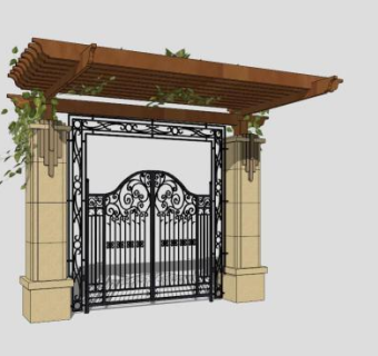 小区别墅精美铁艺门SU模型下载_sketchup草图大师SKP模型