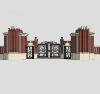 别墅小区精美铁艺大门SU模型下载_sketchup草图大师SKP模型