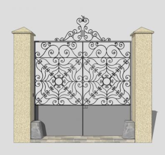现代欧式精美铁艺大门SU模型下载_sketchup草图大师SKP模型