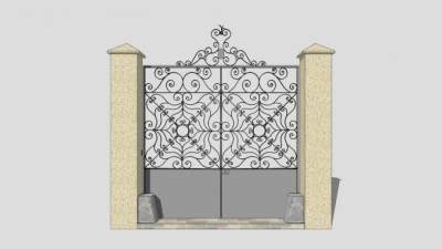 现代欧式精美铁艺大门SU模型下载_sketchup草图大师SKP模型