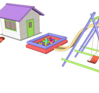 儿童游乐设施和木屋SU模型下载_sketchup草图大师SKP模型