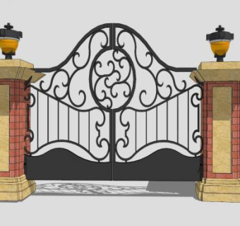 现代欧式建筑铁艺大门SU模型下载_sketchup草图大师SKP模型