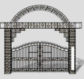 巴洛克精美铁艺大门SU模型下载_sketchup草图大师SKP模型