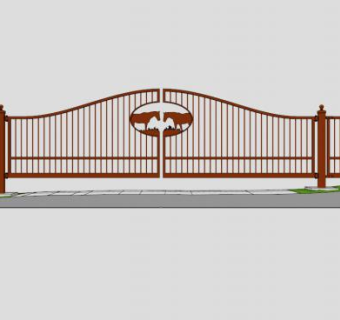 牧场红色铁艺大门SU模型下载_sketchup草图大师SKP模型