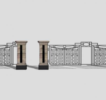 现代精美护栏铁艺大门SU模型下载_sketchup草图大师SKP模型