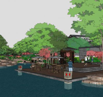 中式住宅区域景观SU模型下载_sketchup草图大师SKP模型