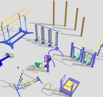 小区各式应用健身器材SU模型下载_sketchup草图大师SKP模型