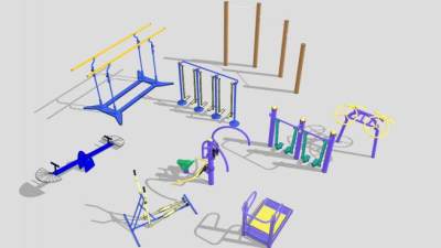 小区各式应用健身器材SU模型下载_sketchup草图大师SKP模型