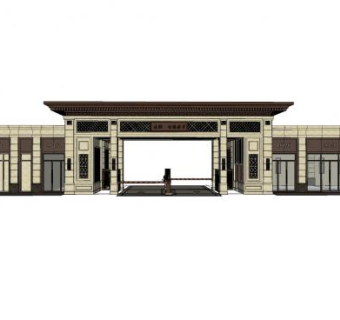 欧式小区入口大门和沿街商铺SU模型下载_sketchup草图大师SKP模型
