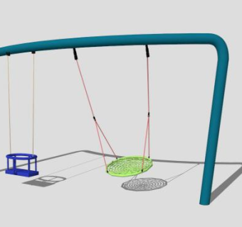 户外健身器材架式双位儿童秋千SU模型下载_sketchup草图大师SKP模型