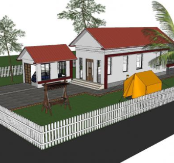 美式木屋庭院别墅SU模型下载_sketchup草图大师SKP模型