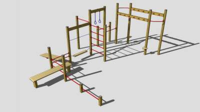 小区户外多款木质健身设施SU模型下载_sketchup草图大师SKP模型