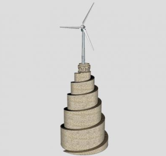 旋转梯景观风车塔SU模型下载_sketchup草图大师SKP模型