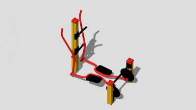 健身设施红色椭圆机SU模型下载_sketchup草图大师SKP模型