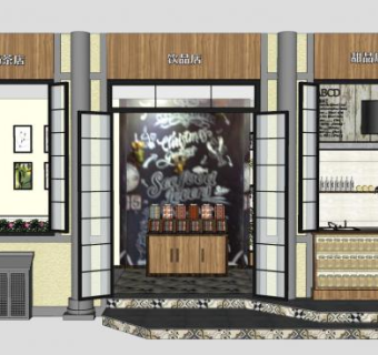 奶茶饮品店门头SU模型下载_sketchup草图大师SKP模型