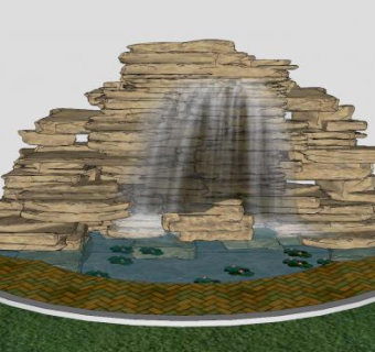 假山流水瀑布景观sketchup模型下载_sketchup草图大师SKP模型