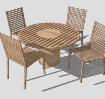 户外木制圆桌椅SU模型下载_sketchup草图大师SKP模型