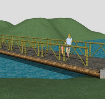 乡村圆木竹桥SU模型下载_sketchup草图大师SKP模型