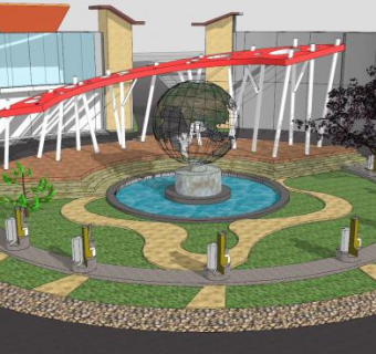 现代廊架水景水池雕塑SU模型下载_sketchup草图大师SKP模型